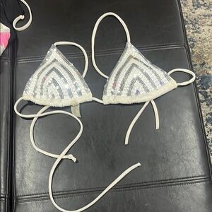 Silver and White Sequin Bikini Top